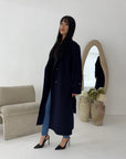 Kaira Navy Collar Buttoned Belted Coat
