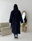 Kaira Navy Collar Buttoned Belted Coat