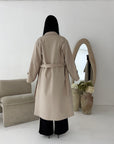 Kaira Beige Collar Buttoned Belted Coat