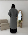 Kaira Light Grey Collar Buttoned Belted Coat