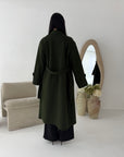 Kaira Khaki Collar Buttoned Belted Coat