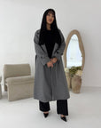 Kaira Grey Collar Buttoned Belted Coat