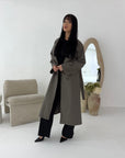 Kaira Mocha Collar Buttoned Belted Coat