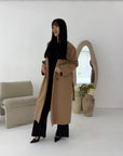 Kaira Camel Collar Buttoned Belted Coat