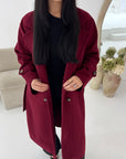 Kaira Wine Collar Buttoned Belted Coat