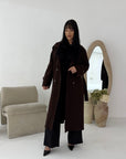 Kaira Brown Collar Buttoned Belted Coat