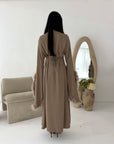 Sonya Mocha Extreme Flare Fur Sleeve Tie Back Dress