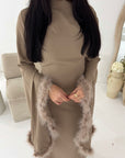 Sonya Mocha Extreme Flare Fur Sleeve Tie Back Dress