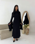 Sonya Black Extreme Flare Fur Sleeve Tie Back Dress