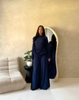 Maliha Navy Plain Drape Cape Top Trouser Co Ord Set