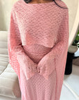Malika Pink Lace Detail Cape Tie Back Dress