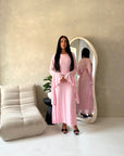 Viva Pink Mesh Floral Extreme Flare Sleeve Dress