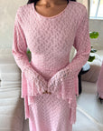 Viva Pink Mesh Floral Extreme Flare Sleeve Dress