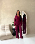 Ahura Wine V Neck Wrap Over Co Ord