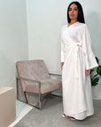 Levani White Wrap Tie Modest Dress