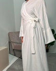 Levani White Wrap Tie Modest Dress