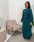 Levani Emerald Green Wrap Tie Modest Dress