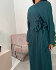 Levani Emerald Green Wrap Tie Modest Dress