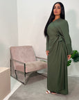 Levani Khaki Wrap Tie Modest Dress