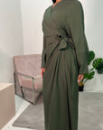 Levani Khaki Wrap Tie Modest Dress