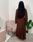 Levani Brown Green Wrap Tie Modest Dress