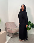 Levani Black Wrap Tie Modest Dress