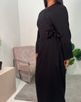 Levani Black Wrap Tie Modest Dress