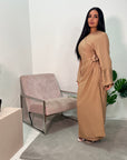 Levani Camel Wrap Tie Modest Dress
