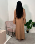 Levani Camel Wrap Tie Modest Dress