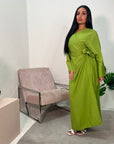 Levani Lime Green Wrap Tie Modest Dress