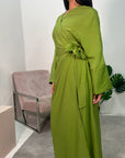 Levani Lime Green Wrap Tie Modest Dress