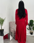 Hima Red Pleated Skirt And Knitted Jumper Dress