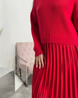 Hima Red Pleated Skirt And Knitted Jumper Dress