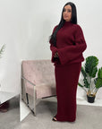 Ivy Wine Knitted Skirt Two Piece Set