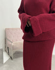 Ivy Wine Knitted Skirt Two Piece Set