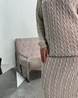 Akla Beige Cable Knitted Skirt And Jumper Two Piece Set