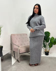 Akla Grey Cable Knitted Skirt And Jumper Two Piece Set