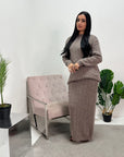 Akla Mocha Cable Knitted Skirt And Jumper Two Piece Set