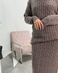 Akla Mocha Cable Knitted Skirt And Jumper Two Piece Set
