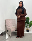 Akla Chocolate Cable Knitted Skirt And Jumper Two Piece Set