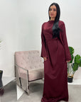 Laya Wine Wrap Detail Flare Sleeve Modest Dress