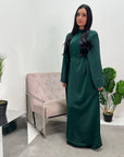 Laya Emerald Green Wrap Detail Flare Sleeve Modest Dress