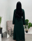 Laya Emerald Green Wrap Detail Flare Sleeve Modest Dress
