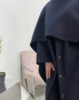 Alita Navy Long Button Jacket With Attached Scarf