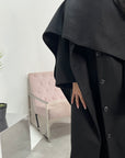 Alita Black Long Button Jacket With Attached Scarf
