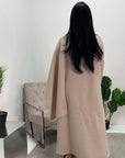 Alita Beige Long Button Jacket With Attached Scarf