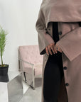 Alita Mocha Long Button Jacket With Attached Scarf