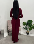 Neya Wine Soft Wrap Detail Modest Dress