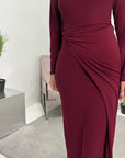 Neya Wine Soft Wrap Detail Modest Dress