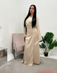 Mila Beige Drape Kaftan Dress